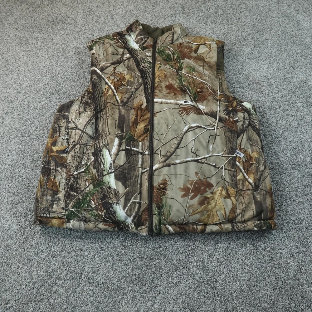 Realtree Vest Mens XL Brown Camo Quilted Insulated Full Zip Hunting Outdoor Hike